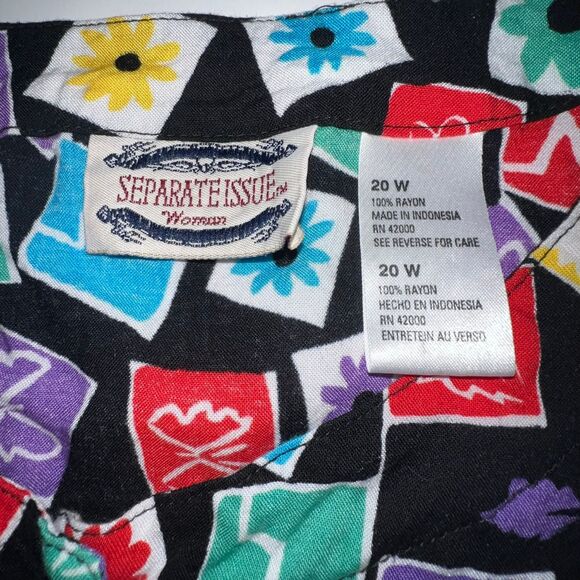 VTG Separate Issue Top Women 20 Button Front Colorblock Floral 80s 90s Shirt - Picture 7 of 10